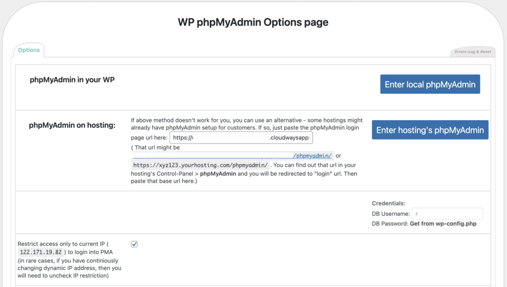 WP- phpMyAdmin configuration